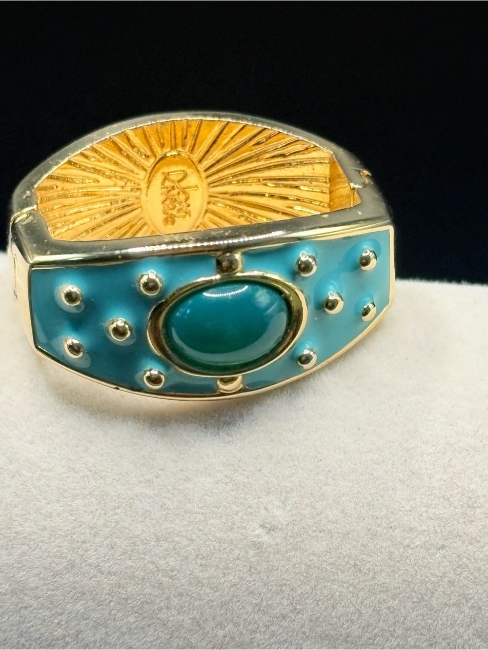 Joan Rivers Turquoise Enamel Brooch with Teal Cabochon